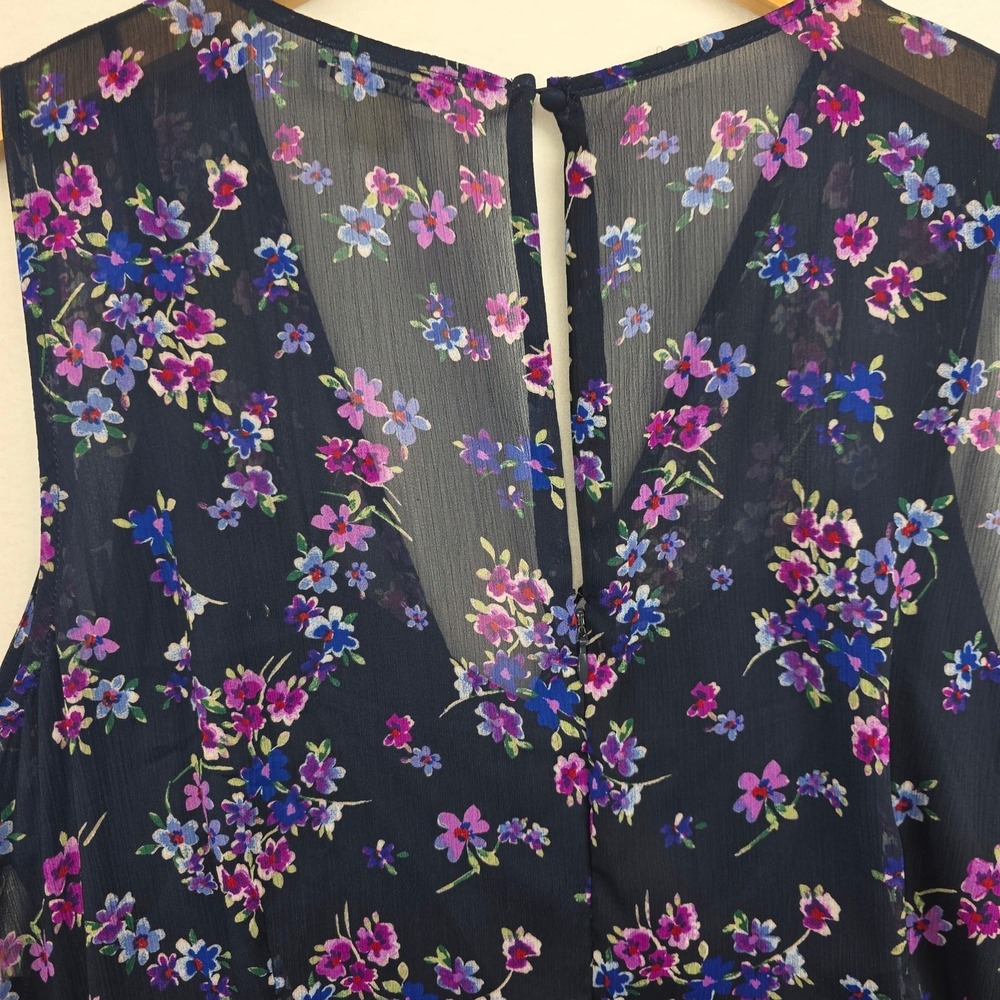 Calvin Klein Dress Navy Floral Print A-Line Hi-Low Wrap Size 14 - Picture 8 of 16